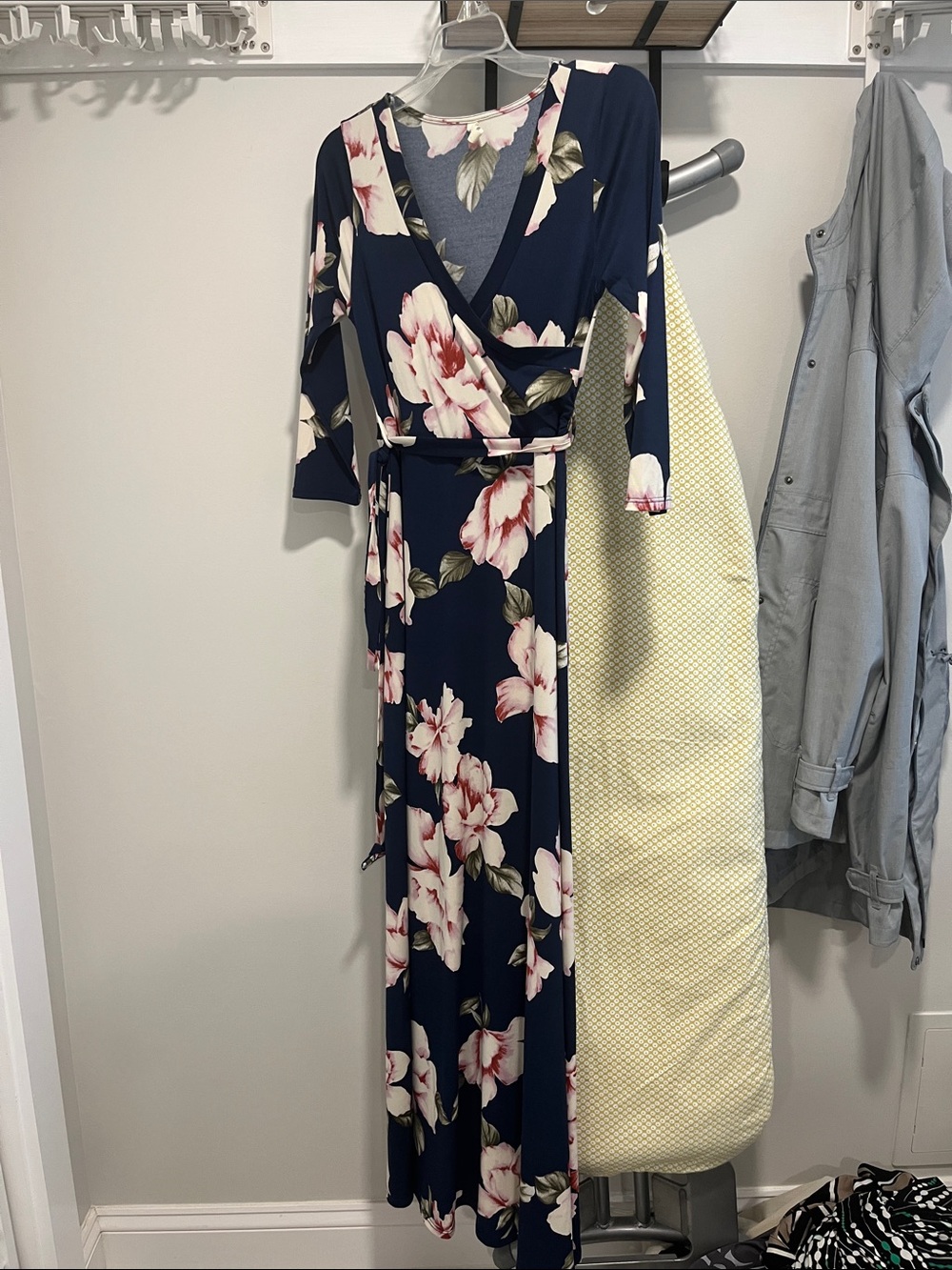 Hello MIZ Navy Wrap Maxi Dress with Pink Floral Print